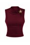 Star Buckle Detailed Draped Gathering Mold New Season Zero Sleeve Blouse