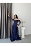 Navy Blue Boat Neck Underwire Lace Detailed Long Evening Dress - 3