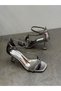 Platinum Metallic Stone Heeled Women's Shoes - 3
