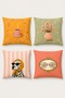Noble Dog and Coffee Patterned 4-Piece Throw Pillow Cover Set - 3