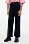 Girl's Pleated Belted Navy Blue Linen Trousers - 2