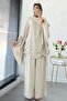 Premium Linen Trouser Set with Gathered Side Sleeves - Natural - 2