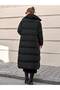 Black Long Inflatable Women's Coat - Oversized Puffer Coat with Stand Collar and Pockets - 2