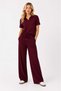 Modal Fabric, Shirt Collar Crystal Stones, Top and Bottom Set /High Waist Elastic, Soft-Textured Set