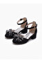 Black Tulle Stone Bow Suede Girls' Heeled Shoes