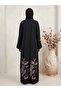 Elegant Black Floral Embroidered Abaya for Women – Modest Open Front Maxi Abaya with Hijab - 3