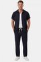 Navy Blue Slim Fit Striped Textured Linen Look Short Sleeve Men's Sports Shirt 2602648 - 6