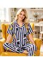 Sylvester & Tweety Patterned Fun Dark Navy Blue Striped Milan Fabric Shirt Collar Short Sleeve Women's Pajama Set - 2