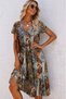 Women's Short Sleeve V-Neck Elastic Waist Midi Single Jersey Dress - 3