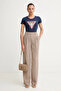 Short Sleeve Crew Neck Shawl Patterned Triangle Women's Navy Blue T-Shirt W6Yi25K4344-G7P1 - 2