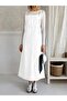 White Linen/Gabardine Long Gardener Dress with Straps - 2