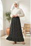 Elastic Waist Floral Patterned Skirt 0314-03 Black - 3