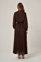 Women's Chiffon Belted Pleated Dress Brown 31406 - 5
