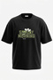 Sunday Morning Dogwood Design Back Printed Cotton Black Oversize T-Shirt