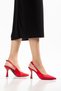 Red Satin Belt Detail Pointed Toe Women's Heeled Shoes - 3