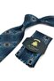 Turquoise Black Motif Pattern Classic Tie with Handkerchief Kk13728 - 4