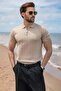 Stone Color Regular Fit Polo Collar Knitwear Men's T-Shirt E7503