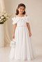 My Little Girl's Cicileri Off-The-Shoulder Floral Embroidered Girls' Chiffon Evening Dress - White