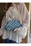 Bursu clutch mini bag white polka dot blue