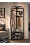 Stone Grey Corner Coat Rack – 180cm Modern Minimalist Hall Tree with Shelves, Space-Saving Entryway Organizer - 3