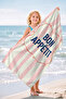 Striped French Retro Beach Towel - Pink Navy Blue Modern Mediterranean Quick Drying Microfiber Towel - 4