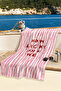 Striped How Lucky Written Pink and White Beach Towel - Typographic Mediterranean Style Bath and Beach Coverlet - 7