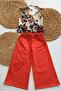 Honey Mousse Capri Mercan Set - Girl's Patterned Strap Blouse and Wide-Legged Pants Set