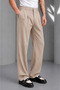 Men's Beige High Waist Pleated Wide Leg Baggy Fabric Trousers Rf0379 - 5