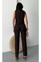 Women's Floral Button Detailed Classic Vest Trouser Suit Brown - 6