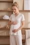 Women's Pink Satin Polka Dot 3-Piece Maternity Pajama Set with Dressing Gown - 2