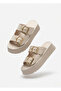 Coer Premium Beige Suede Double Buckle Thick Sole Slippers