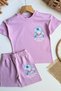 Girl's Stitch Printed Summer T-Shirt and Shorts Set Lilac - 3