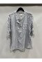 Women's White Italian Line Pattern Court Collar Folded Fakir Sleeve Half Buttoned Blouse 40 - 44 Size