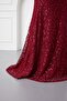 Women's Red Long Sleeve Beaded Evening Dress - 4