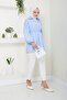 Women's Striped Balloon Sleeve Gathered B.Blue Hijab Shirt - 6