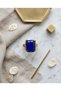 Bronze Women's Ring Authentic Brass Plated Rectangular Navy Blue Cat's Eye Stone Adjustable Vintage - 5
