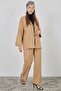 Women's V-Neck Kimono Belted Linen Biscuit Double Set - 3
