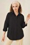 Women's Oversize Cut Basic Cotton Black Hijab Shirt - 2