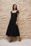 Black Square Neck Short Sleeve Flowy Linen Dress - 2