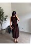 Coffee Draped Zero-Sleeve Modal Dress - 2