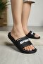 Men's Square Textured Embossed Lettering Orthopedic Flat Sole Home and Summer Slippers