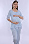Adjustable Waist Detailed Maternity Pajama Set with Breastfeeding Feature Effortt - Blue - 8