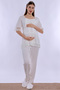 Effortt - Cream Colored Maternity Nursing Pajama Set with Comfortable Cut and Robe for Covered Women. - 5