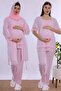 Effortt Maternity Pajama Set with Hijab, Comfortable Cut, Breastfeeding Feature, and Robe - Pink