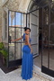 Blue Layton Halter Neck Backless Slit Long Evening Dress Ate-4582 - 4
