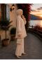 Women's Strawberry Fabric Stand Collar Buttoned Ruffle Detailed Hijab Tunic Pants Double Set - 8