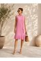 Women's Quality Muni Pink Collar Detailed Zero Sleeve Solid Color Dress - 4