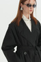Button Detailed Belted Oversize Trench Coat - Black - 3