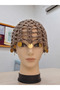 Hand Knitted Gold Sequined, Anthracite Color Mesh Trendy Beanie - 3