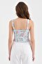 Women's Floral Printed Fabric Front Lace Detailed Design Blouse Corset - 3